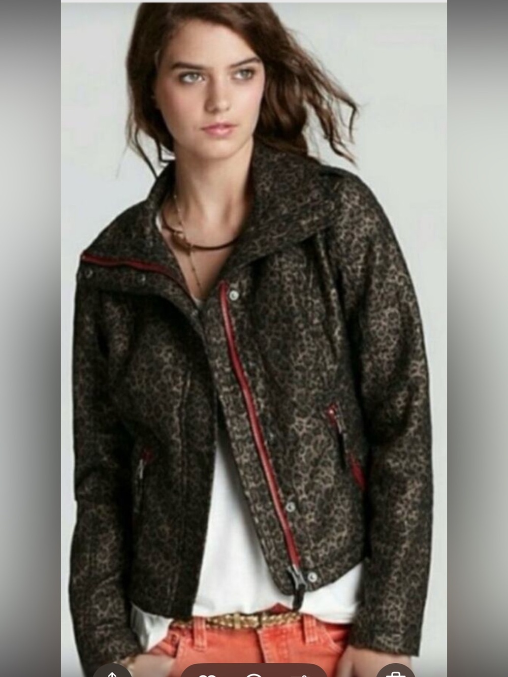 We The Free Leopard-Print Bomber Jacket with Red Trim Accents